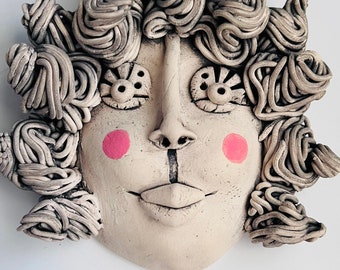 WAll FACE, WOMAN Face, Face Sculpture, Wall Art Face, Ceramic Face, Hand Sculpted Face, Ceramic, Sculpted Wall Face, Clay Face, Wall Hanging