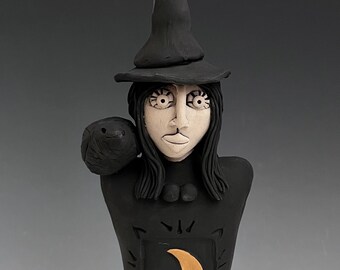 WITCH, Raven, MAGICAL POWER, Practitioner of Wicca, Witchcraft, Clay Witch Sculpture, Enchantress, Sorcerer, Sorceress, Clay Sculpture Raven