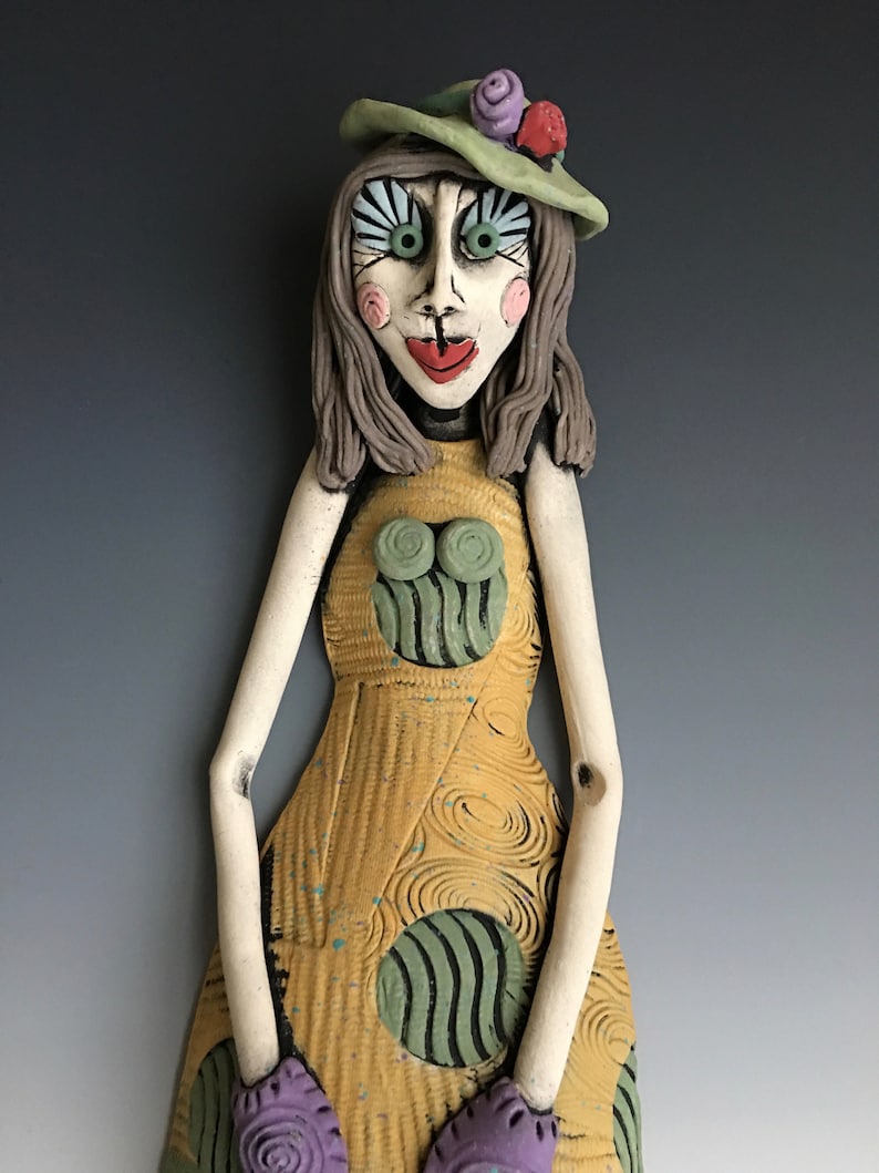 Hanging Woman WALL ART lady in hat Pocket Lady Figurative Etsy