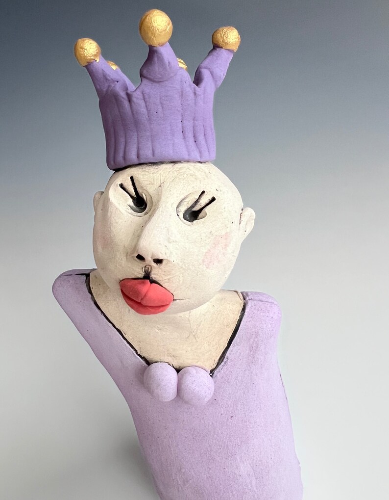 FREE Shipping, Clay Sculpture, CERAMIC FIGURE, Queen, Princess, Little Person, Clay Figure Handmade, One Of A Kind Handmade Sculpture image 2