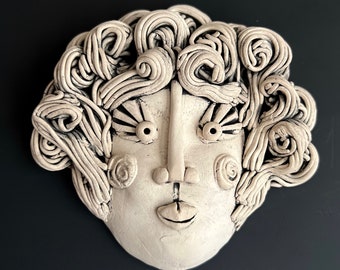 WAll FACE, WOMAN'S Face, Face Sculpture, Wall Art Face, Ceramic Face, Hand Sculpted Woman's Face, Ceramic, Sculpted Wall Face, Wall Hanging