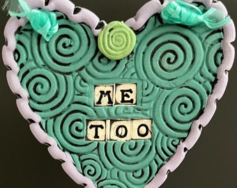 Handmade Ceramic Heart: Teal & Purple Hanging Decoration