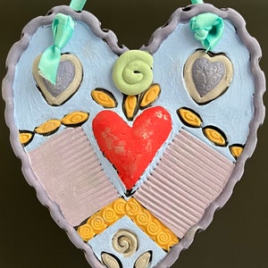 Ceramic Heart, RED CLAY HEART, Clay Heart, Red and Purple, Ceramic Clay Heart, Hanging Heart, Handmade Heart, Hanging Clay Heart Decoration
