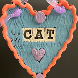 CAT Clay Heart, Pottery Heart, Ceramic Clay Heart, Hanging Heart, Handmade Heart, Hand Painted Heart, Hanging Heart Decoration