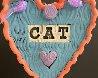Handmade "CAT" Clay Heart: Colorful Hanging Decoration