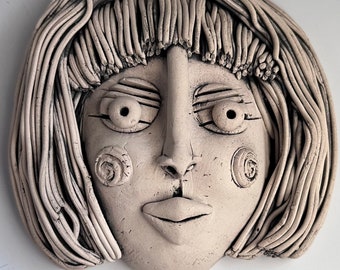 WAll FACE, WOMAN Face, Face Sculpture, Wall Art Face, Ceramic Face, Hand Sculpted Face, Ceramic, Sculpted Wall Face, Clay Face, Wall Hanging