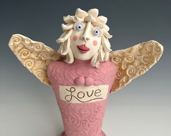 HANDMADE CLAY ANGEL, Angel, Clay Angel, Ceramic Angel, hand sculpted Angel, Angel with Wings, Angel Sculpture, Standing Angel, Soul Angel