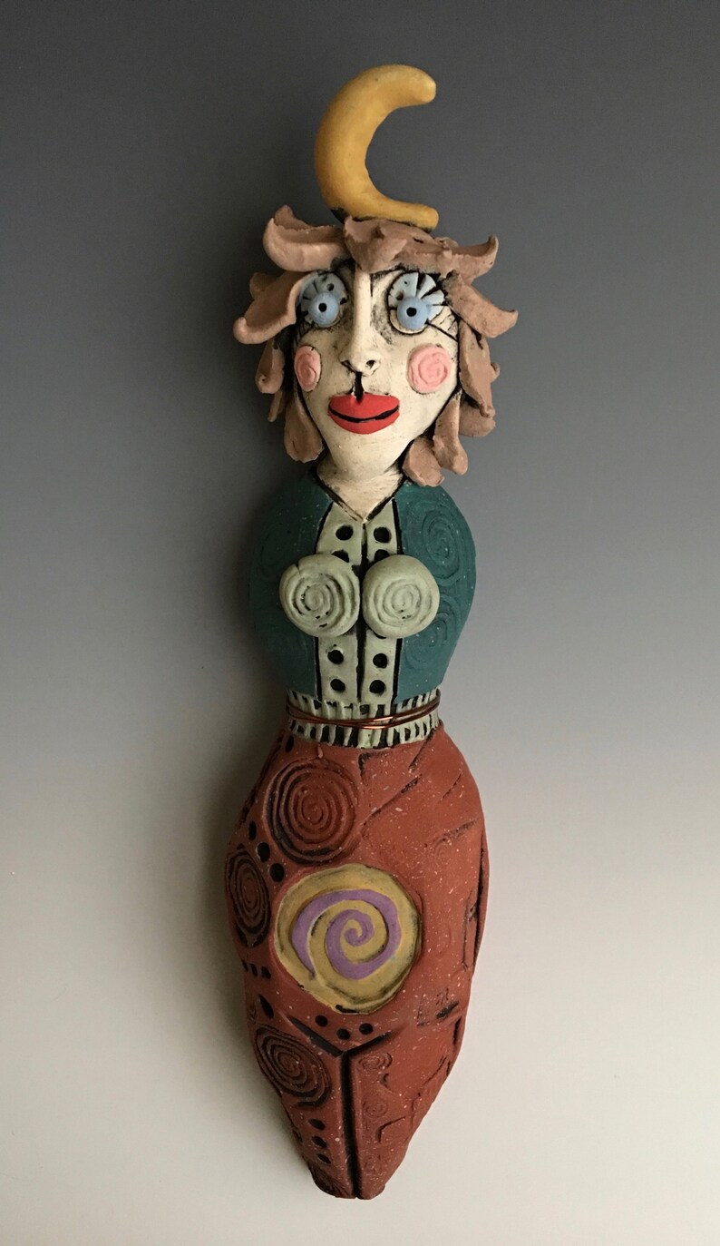 Moon Ceramic Female Sculpture Wall Art Clay Figures MOON Spirit Goddess FREE SHIPPING!!! Female Goddess Spirit Woman Clay Sculpture