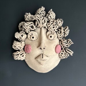 WAll FACE, WOMAN'S Face, Face Sculpture, Wall Art Face, Ceramic Face, Hand Sculpted Woman's Face, Ceramic, Sculpted Wall Face, Wall Hanging image 1