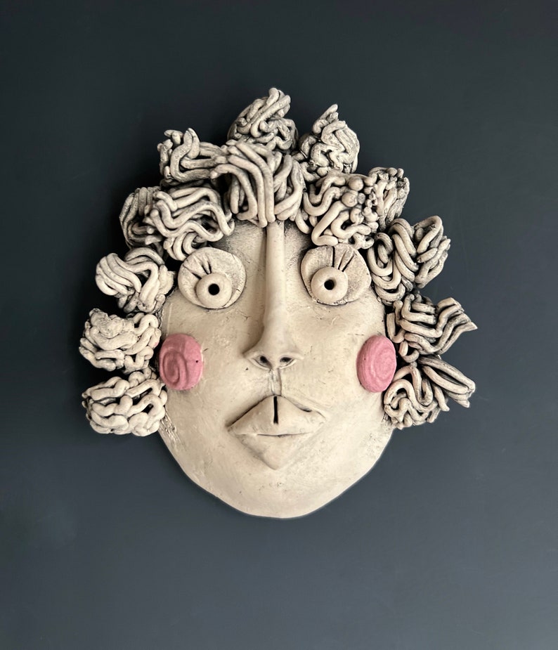 WAll FACE, WOMAN'S Face, Face Sculpture, Wall Art Face, Ceramic Face, Hand Sculpted Woman's Face, Ceramic, Sculpted Wall Face, Wall Hanging image 1