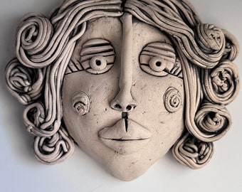 WAll FACE, WOMAN Face, Face Sculpture, Wall Art Face, Ceramic Face, Hand Sculpted Face, Ceramic, Sculpted Wall Face, Clay Face, Wall Hanging