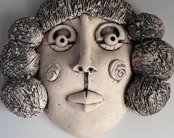 WAll FACE, WOMAN Face, Face Sculpture, Wall Art Face, Ceramic Face, Hand Sculpted Face, Ceramic, Sculpted Wall Face, Clay Face, Wall Hanging