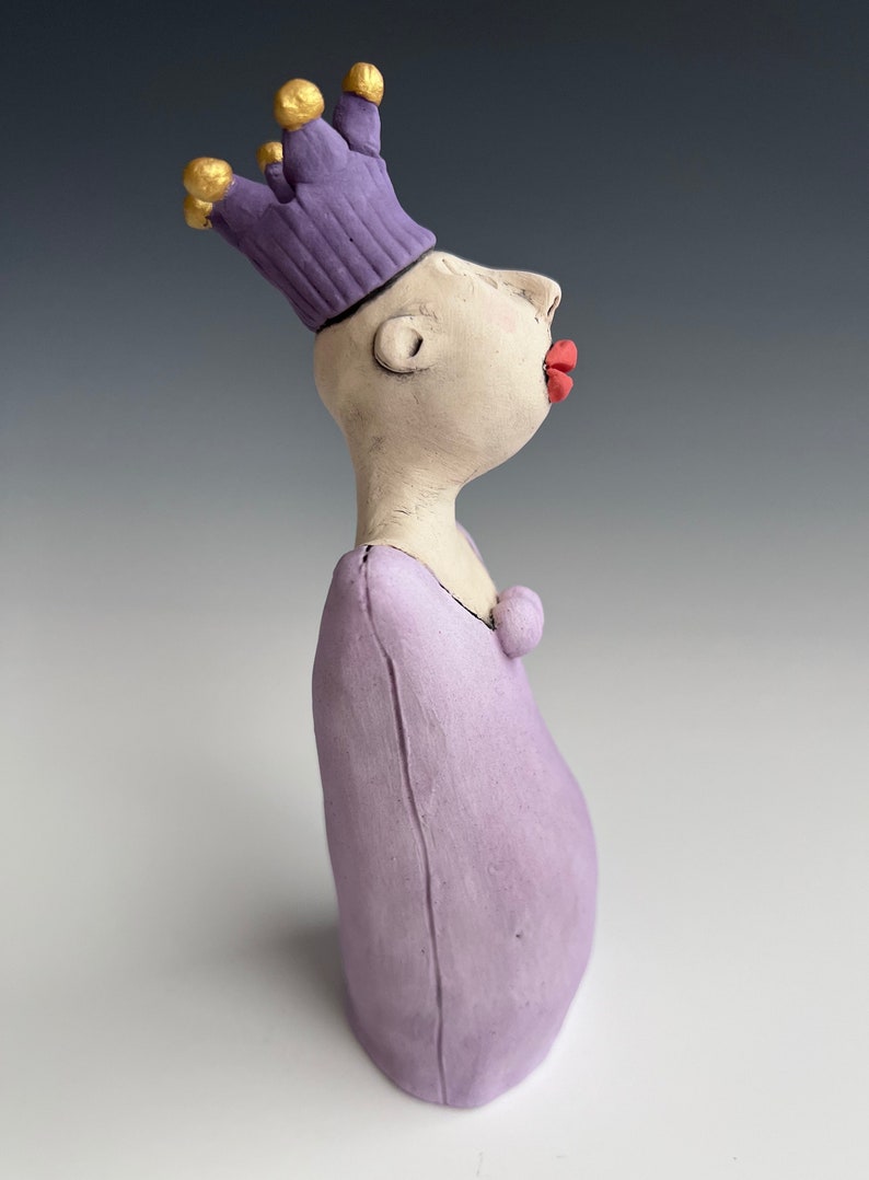 FREE Shipping, Clay Sculpture, CERAMIC FIGURE, Queen, Princess, Little Person, Clay Figure Handmade, One Of A Kind Handmade Sculpture image 4