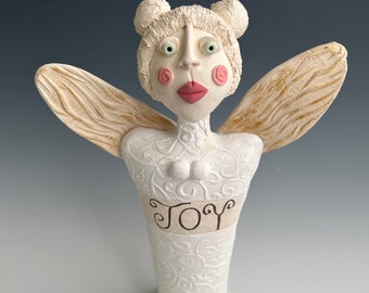 HANDMADE CLAY ANGEL, Angel, Clay Angel, Ceramic Angel, hand sculpted Angel, Angel with Wings, Angel Sculpture, Standing Angel, Soul Angel