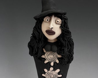 WITCH, MAGIC POWERS, Practitioner of Wicca, Witchcraft, Clay Witch Sculpture, Pagan, Enchantress, Sorcerer, Sorceress, Clay Sculpture