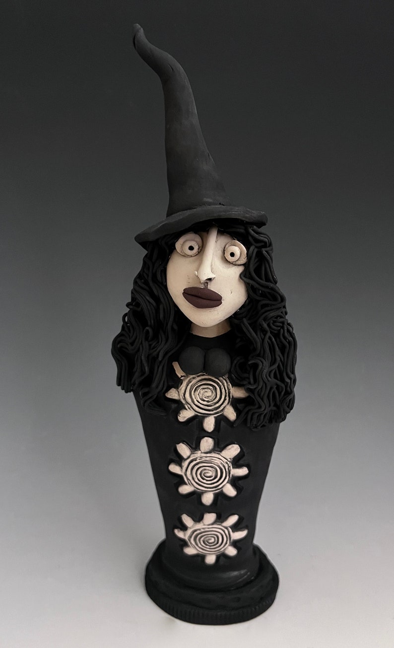 WITCH, MAGIC POWERS, Practitioner of Wicca, Witchcraft, Clay Witch Sculpture, Pagan, Enchantress, Sorcerer, Sorceress, Clay Sculpture image 1