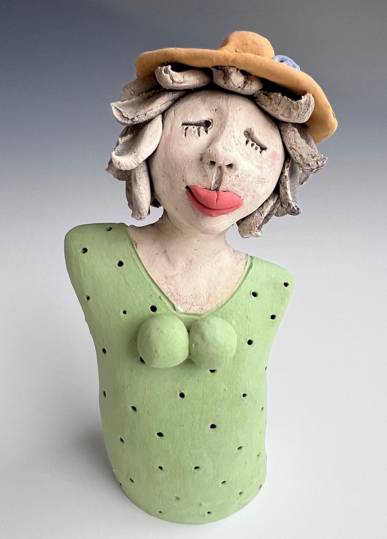 FREE Shipping, Clay Sculpture, CERAMIC FIGURE, Clay Woman, Little Person, Clay Figure Handmade, One Of A Kind Handmade Sculpture image 1