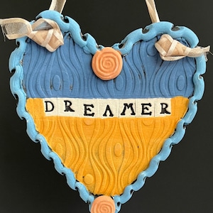 DREAMER Clay Heart, Pottery Heart, Ceramic Clay Heart, Hanging Heart, Handmade Heart, Hand Painted Heart, Hanging Heart Decoration