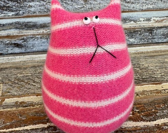 Stuffed Cat Doll - Pink Striped Cat -Toy Cat Stuffie - Soft Kitty - Pink Cashme Cat Doll - Cat Lover Gift - Handmade Eco Friendly Cat