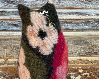 Floral Cat Doll - Stuffed Cat Doll Felted Wool Cat -Toy Cat Stuffed Animal - Cat Doll - Cat Lover Gift - Handmade Toy Cat - Eco Friendly Cat