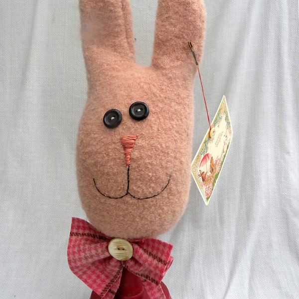 Rabbit Make-Do doll Primitive Bunny Pink Whimsical Bunny OFG Team