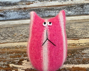 Stuffed Cat Doll - Pink Striped Cat -Toy Cat Stuffie - Soft Kitty - Pink Cashme Cat Doll - Cat Lover Gift - Handmade Eco Friendly Cat