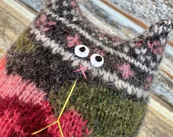 Stuffed Cat Doll - Felted Wool Cat -Toy Cat Stuffed Animal - Sweater Cat Doll - Cat Lover Gift - Handmade Toy Cat Doll - Eco Friendly Cat