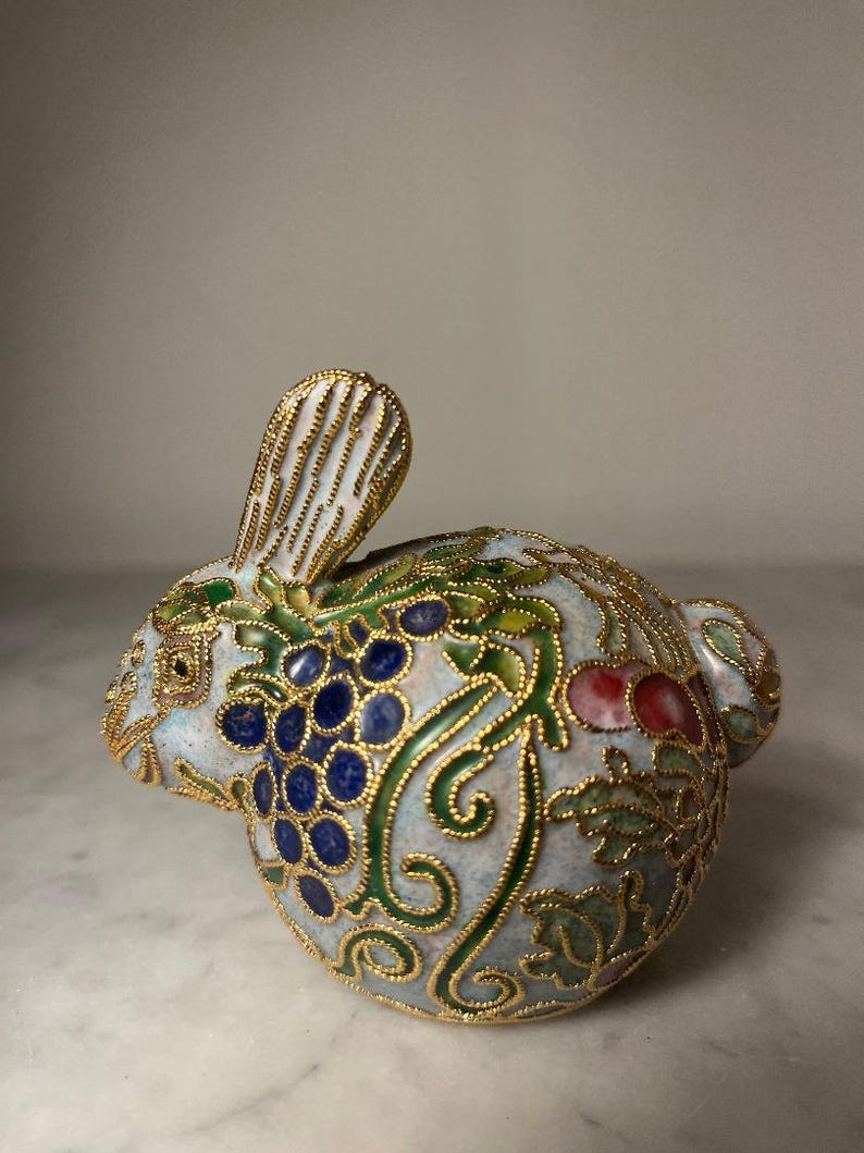 Vintage Cloisonné Enamel Bunny Rabbit Metal Figurine. Floral/fruit ...