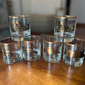 Vintage Set of 6 Galaxy Steam Railroad Locomotives Glass Tumblers. Vintage Glasses. 12 oz.