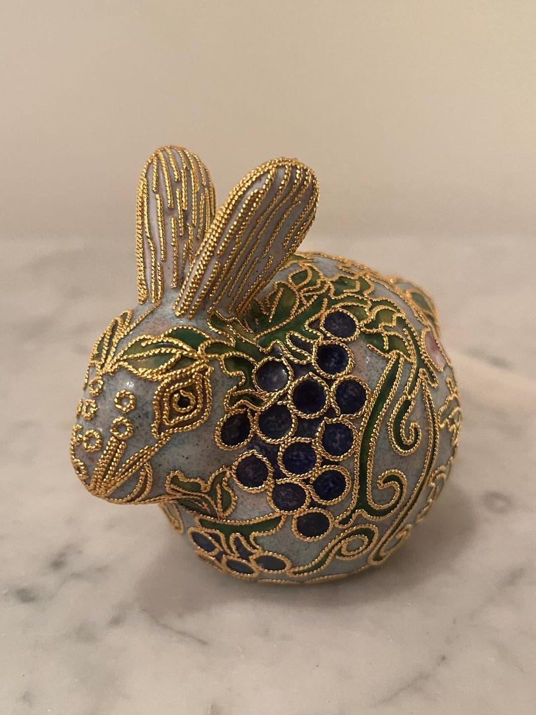 Vintage Cloisonné Enamel Bunny Rabbit Metal Figurine. Floral/fruit ...