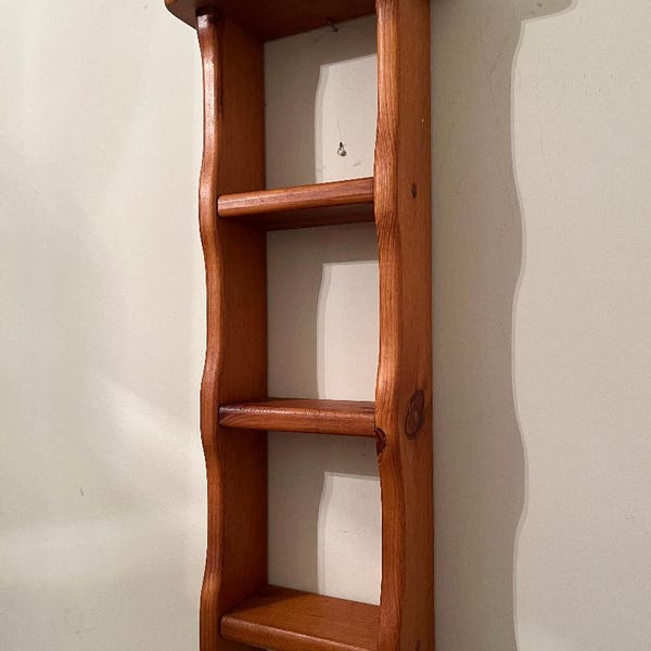 Vintage Mid Century Modern Solid Oak Wood 4-Tier Scalloped Wall Shelf (22.75" x 8.75")