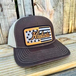 Chapeau avec écusson drapeau américain Kubota - casquette de camionneur 312 Richardson - chapeau de tracteur - chapeau pour équipement agricole - cadeau pour agriculteur