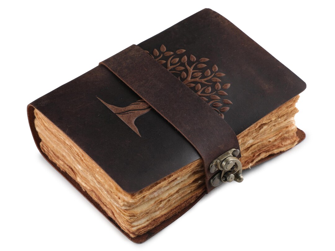 Embossed Tree of Life Leather Journal: Vintage Handmade Deckle Edge ...