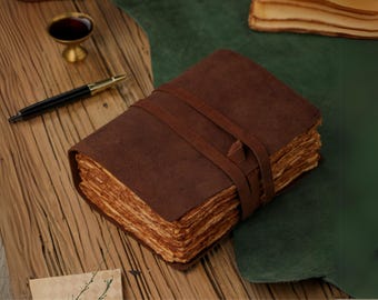 Handmade Vintage Leather Journal: Deckle Edge Cotton, 240 Pages