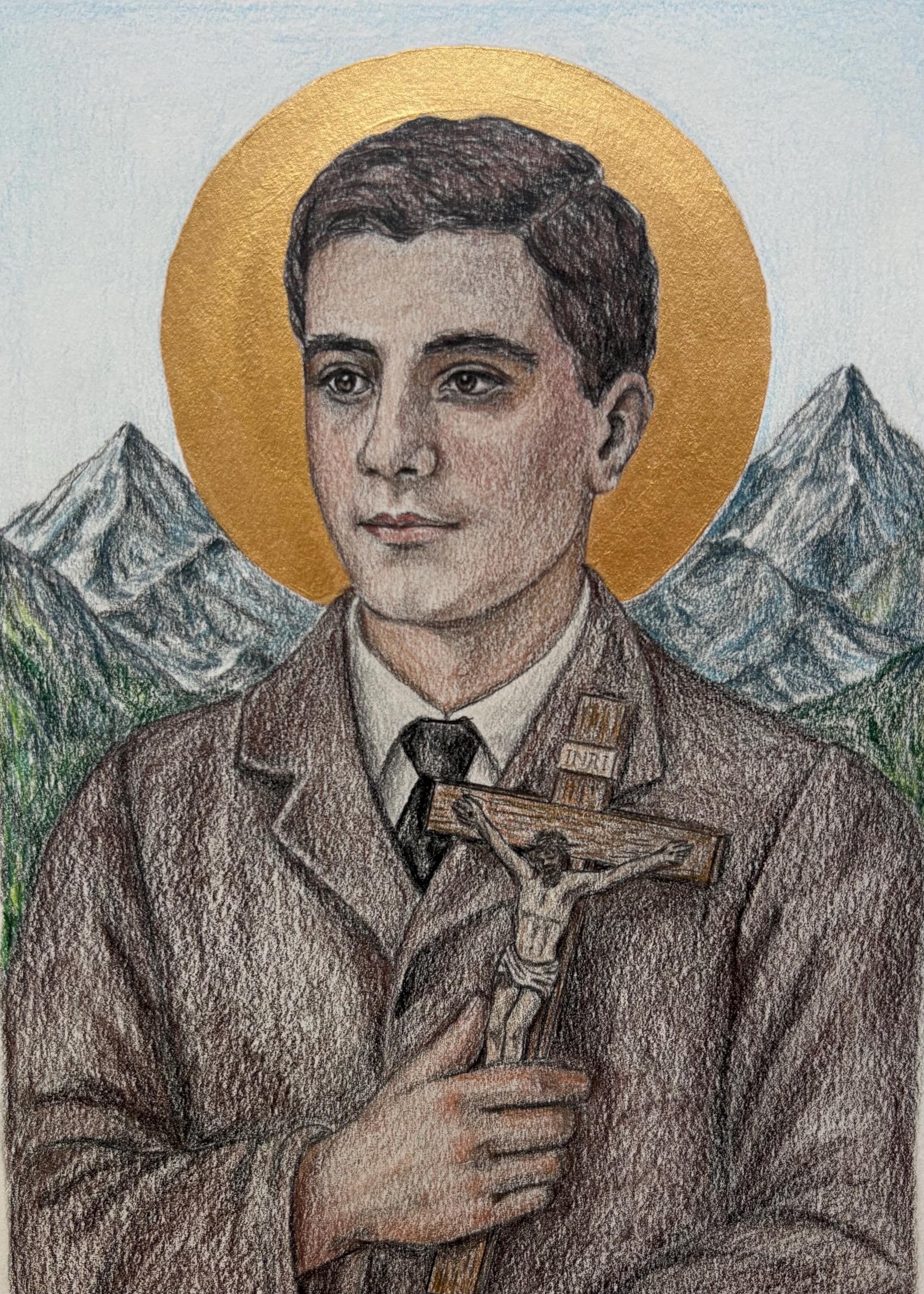 Quadro San Piergiorgio Frassati Su Tela 20x20cm - Stampa Fotografica Con Cornice Legno | Arte Sacra Italiana