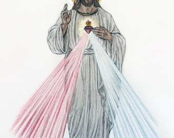 Göttliche Barmherzigkeit Jesus Kunstwerk, Sacred Heart Kunstwerk, religiöses Geschenk, handgemacht