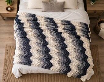Sea Waves Crochet Blanket Pattern – Beach Lover Blanket Pattern – Ocean Waves Blanket Pattern for Beginners – Beach Crochet Throw (Digital)