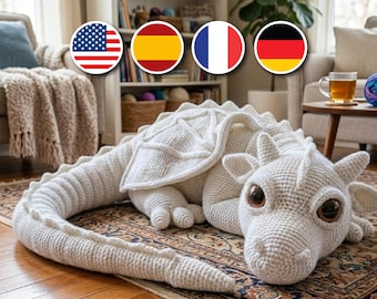 Giant White Dragon Amigurumi Crochet Pattern | Giant Dragon Crochet Pattern | Plush Pattern – Stuffed Dragon Toy | English Pdf