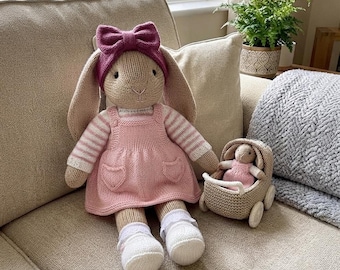 Mama Bunny with Baby Bunny Knitting Pattern – Bunny Doll Rabbit Pattern – Amigurumi Bunny Pattern with Complete Instructions | PDF Pattern