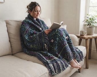 Chunky Boho Flower Blanket Crochet Pattern – Warm Cozy Blanket Pattern – Flower Blanket Pattern for Beginners – Floral Crochet Throw | PDF
