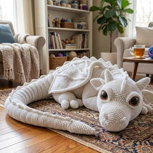 Virkmönster för amigurumi med jättevit drake | Virkmönster för jättedrake | Plyschmönster – Gosedjursdrake | Engelska PDF