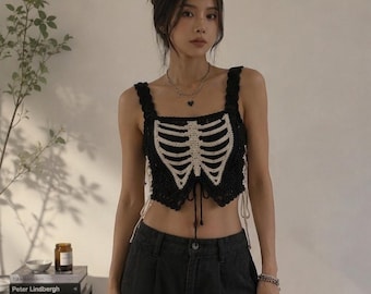 Gothic Skeleton Top Crochet Pattern | Spooky Halloween Top Pattern | Crochet Halloween Corset  Pattern | All Sizes S-5XL – PDF File