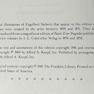 May include: Text from a book page, detailing the illustrations of Engelbert Siebertz in an edition of Faust. The text mentions the artist, publication dates, and copyright information. The text is printed in black on a white background.