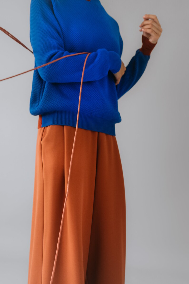 PREORDER- Rust Orange wool fabric Palazzo Pants pleated trousers maxi pants Wide Leg wide leg trousers palazzo pants