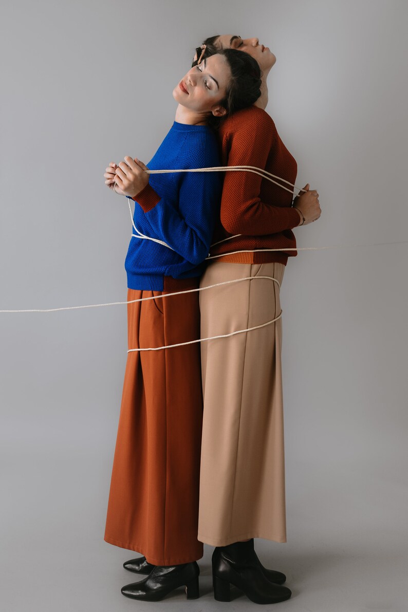 PREORDER- Rust Orange wool fabric Palazzo Pants pleated trousers maxi pants Wide Leg wide leg trousers palazzo pants