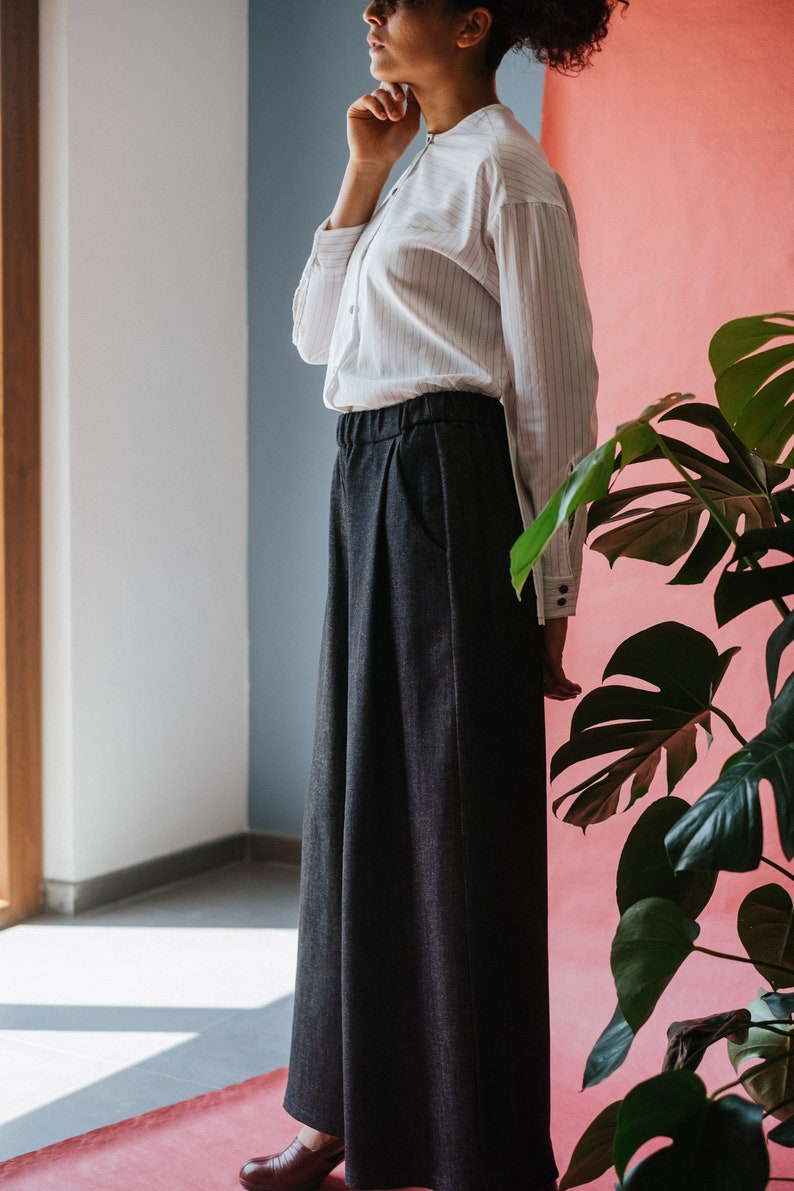 Nami shirt in white pinstripe cotton with side slit long sleeves with cuffs with buttons japanese inspired blouse oversize blouse