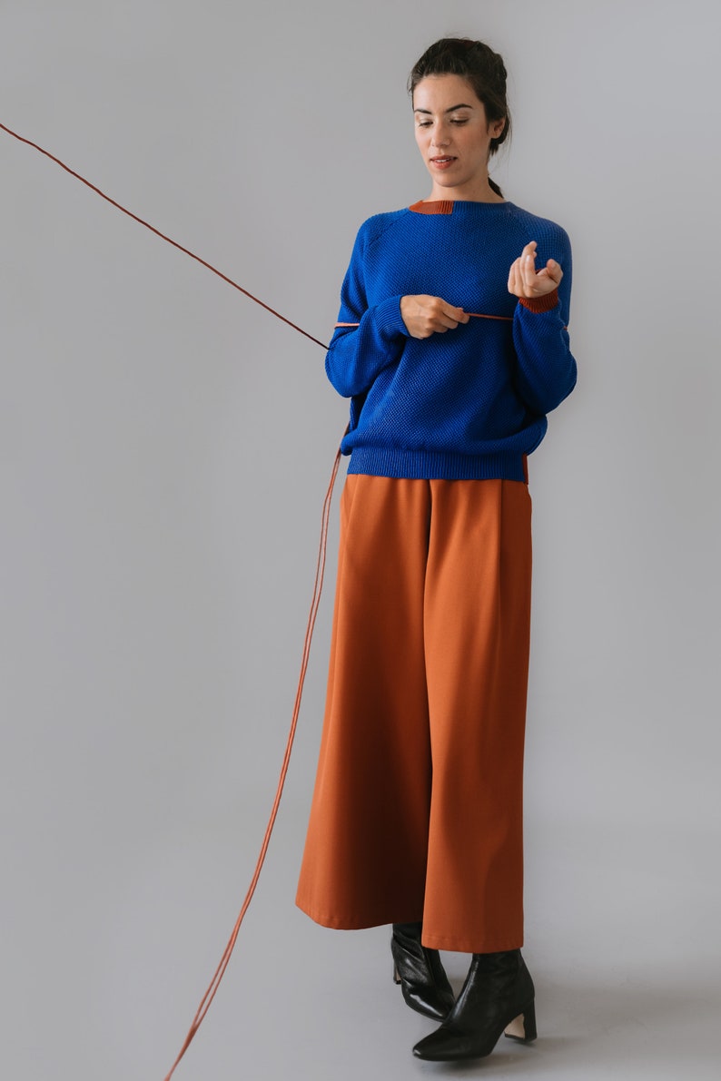 PREORDER- Rust Orange wool fabric Palazzo Pants pleated trousers maxi pants Wide Leg wide leg trousers palazzo pants