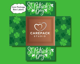Etiqueta imprimible para paquete de guardería con solapa para regalo de San Patricio, ideal para estudiantes universitarios, militares o misioneros en el extranjero.