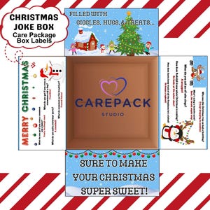 Children&#39;s Christmas Joke Care Package Labels, Printable Decoration for Box Flaps, Unique Funny Kids Care Box Decor for Kids, Boys and Girls