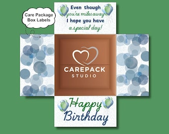 Etiqueta de paquete de cuidado de cumpleaños para hombres, imprimible, con solapa, descarga digital, para disfrutar de su día especial, para militares, universitarios y misioneros.